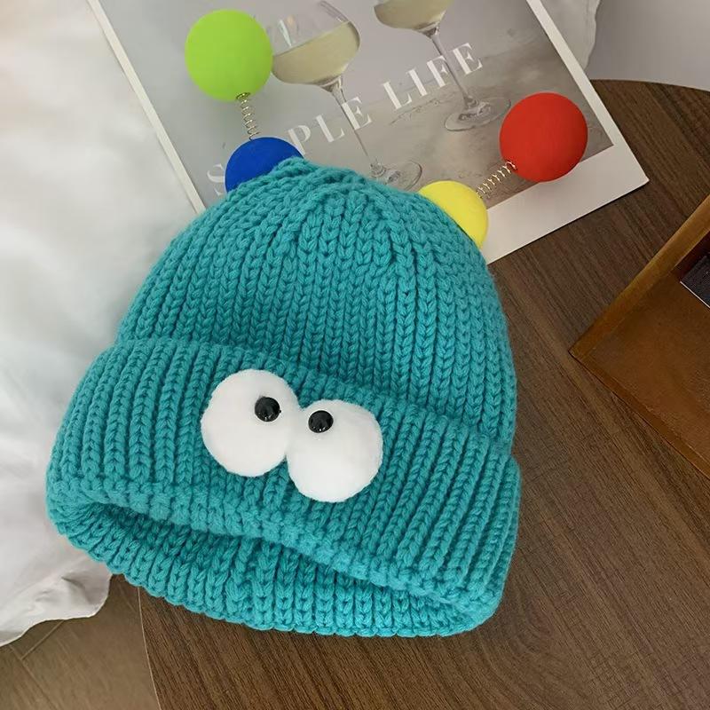 Cartoon Big Eyed Little Monster Woolen Hat for Women In Autumn and Winter Cute and Cute  Funny Couple Style Knitted Hat To Show Small Face