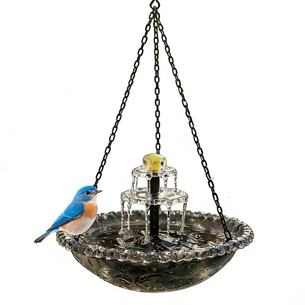 Cascade Hanging Bird Bath Fountain Hanging Solar Powered Hummingbird Bath Bowl For Garden Bird Feeder Supplies Garden Decor
