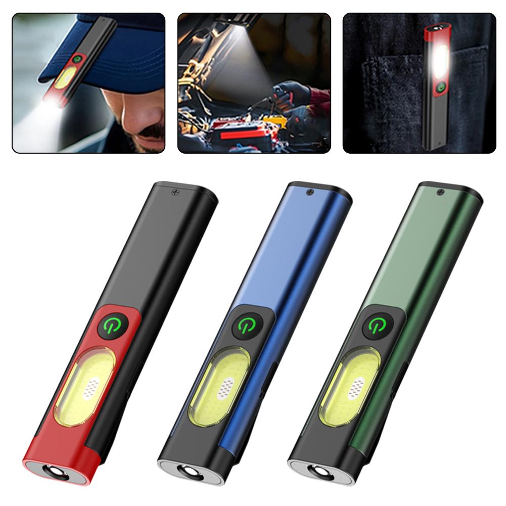 LED Keychain Flashlight With Magnet Clip Portable Rechargeable Lamp Waterproof Outdoor Warning Torch UV Light S7T9