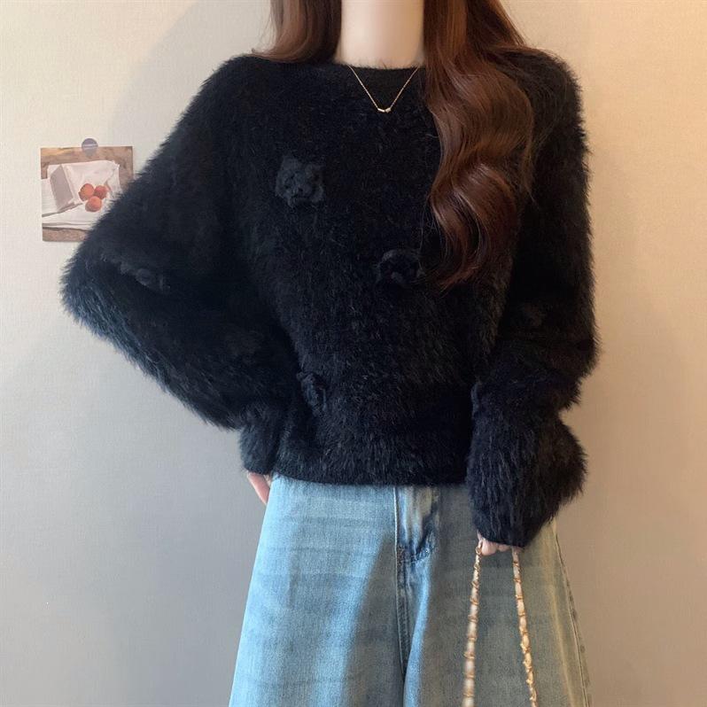 Women's 3D Rose Knit Sweater: Soft Fluffy Pullover for Autumn/Winter