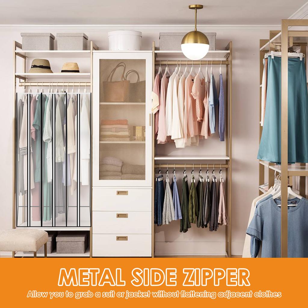 4Pcs Clothes Hanging Dust Cover Garment Bag with Side Zip Washable Clothes Bag for Wedding Dress Suit Coat Closet Wardrobe