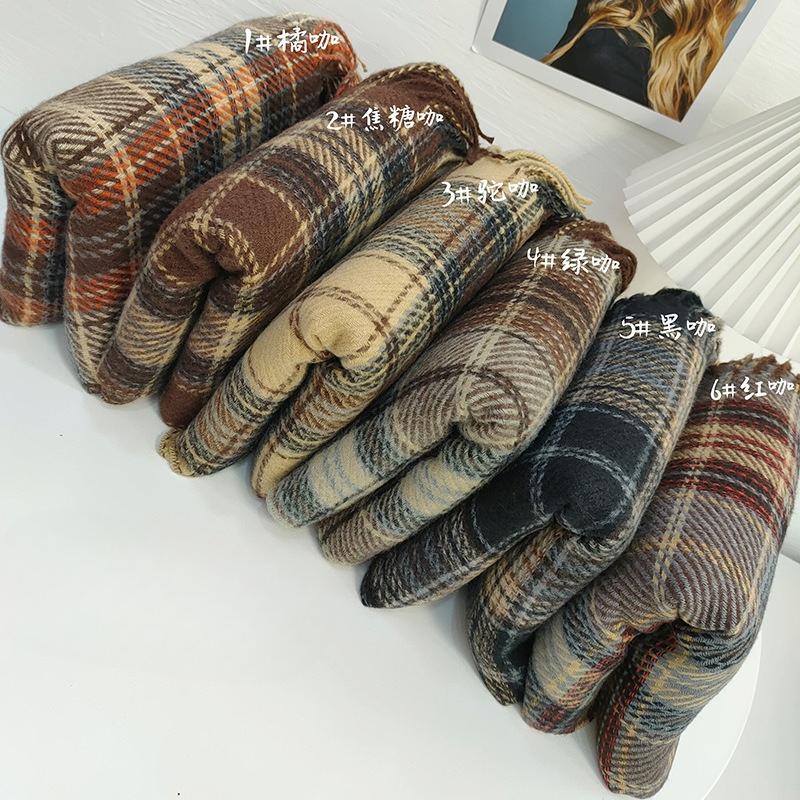 Autumn Winter Plaid Tassel Scarf Women Imitation Cashmere Thickened Warm Tassel Scarf Fashionable Versatile Shawl Wrap Scarves