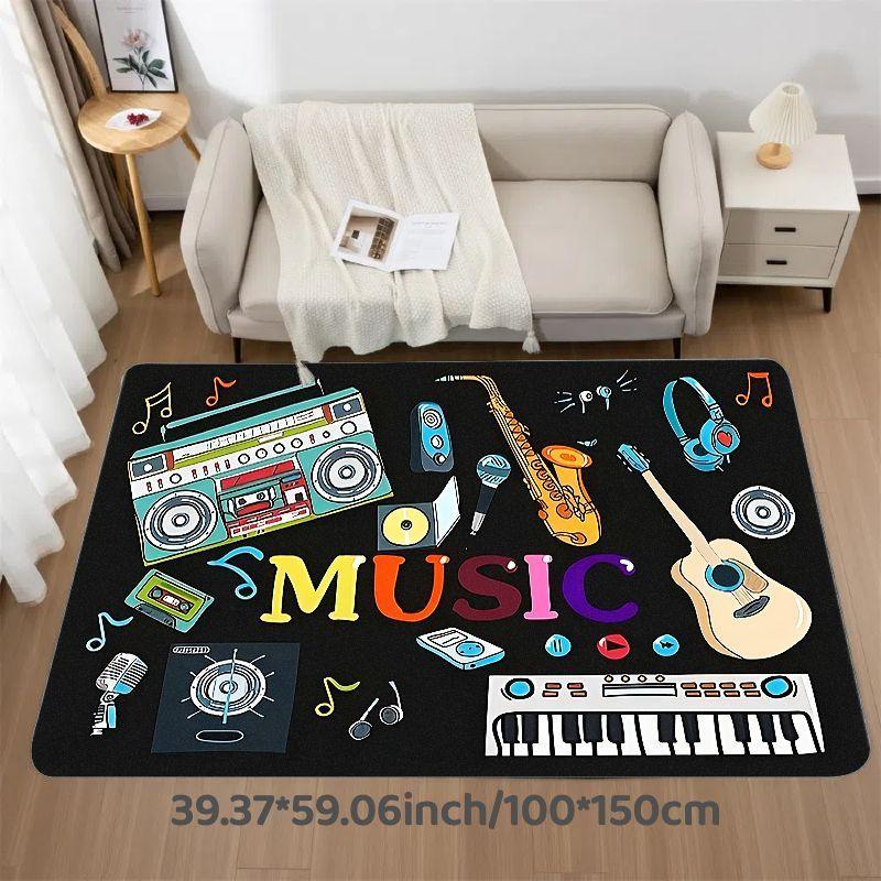 Flannel Printed Music Instruments Rug Colorful Design Soft Fleece Floor Mat Living Room Carpet Kids Playroom Decor Rugs