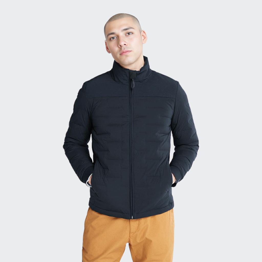 Timberland Solid Color Zipper Floral Stand Collar Down Jacket Men Jacket Blue A2G9P-433