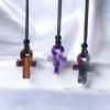 AnKa Necklace Natural Stone Crystal Agates Crux Ansata Cross Pendant For Women Birthday Gift Chain 32CM