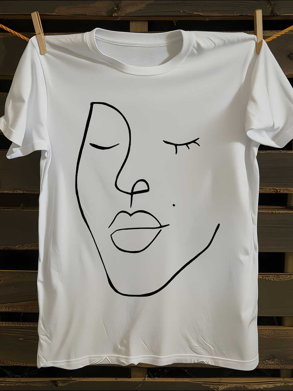 Minimalist Black Line Face Print T-Shirt XXL