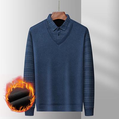 Wintermode für Herren mittleren Alters und ältere Menschen, lässige Kleidung für Herren, Fleece-gefüttert, verdicktes gefälschtes zweiteiliges Oberteil, dickes Thermo-T-Shirt für Väter