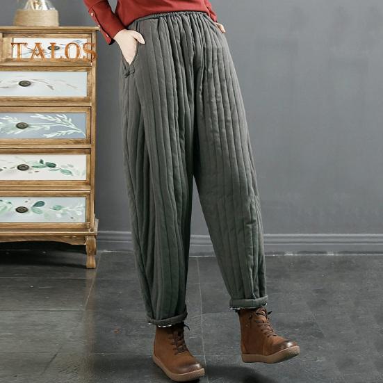 Women Casual Pants Elastic High Waist Loose Fit Thickened Sweatpants with Pockets Solid Color Casual Trousers