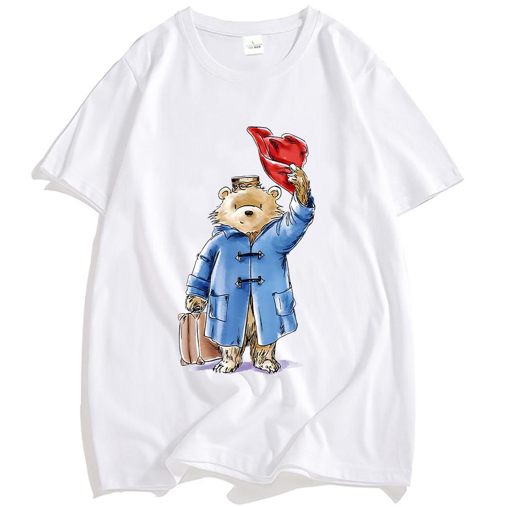

Paddingtonn Bear Doffing Hat T-shirt Short Sleeve Cotton Summer Tshirts Casual Graphic Printing T Shirt Soft Tee XS