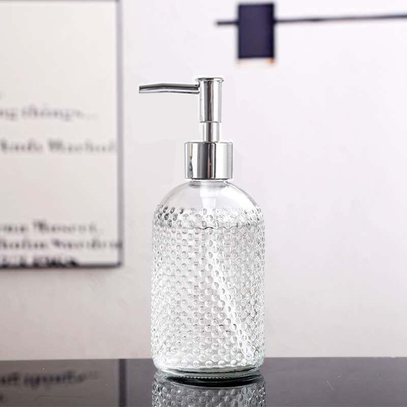 Colored Glass Press-Type Refillable Bottle for Lotion, Hand Soap, Shampoo, or Shower Gel
