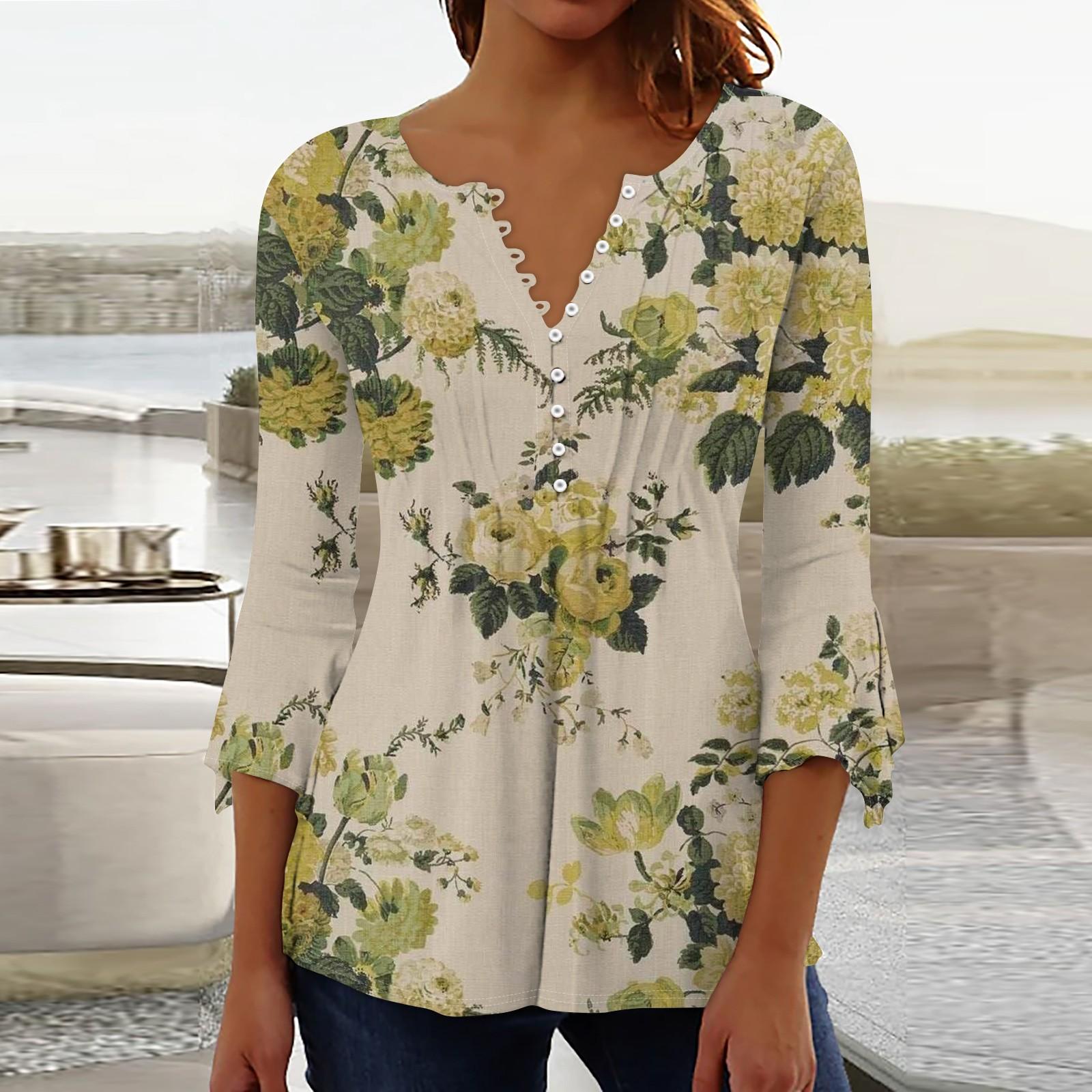 

Жіночі літні бавовняні лляні футболки, вільні блузки, 3/4 рукави, вінтажні вирізи, одяг великих розмірів XL жовтий