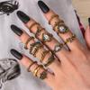 Europe and The United States New Ring Retro Exaggerated Hollow Carved Snake-shaped Feather Gem 16-piece Combination Ring Foreign Trade