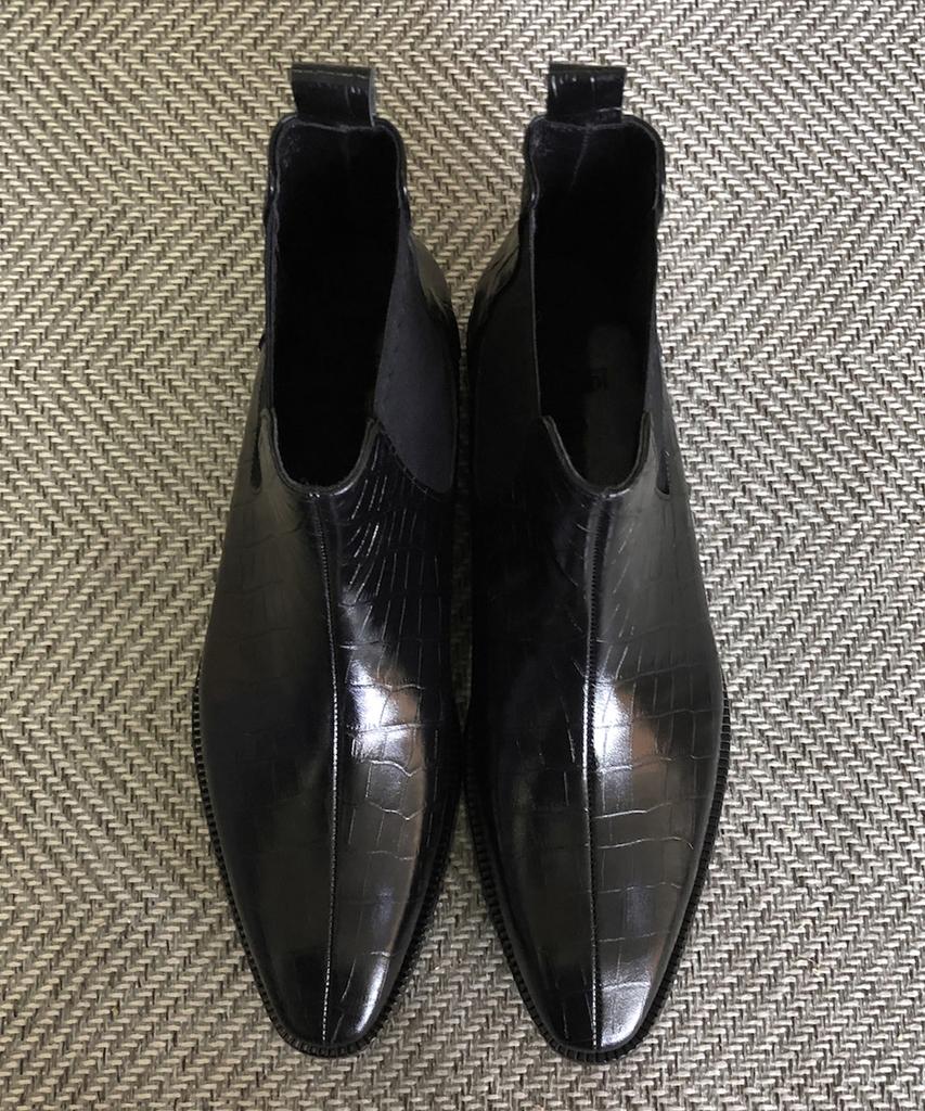 Joenshoe Lille Half Square Toe Chelsea Boots Crocodile Black