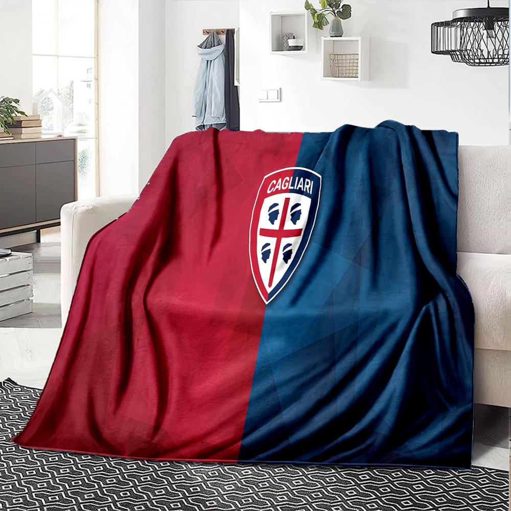 Cagliari Fußball Club Wappen Flanelldecke, Weiches Polyester, Modernes Design, Ganzjahres für Camping, Reisen, Geschenke für Feiertage oder Geburtstage