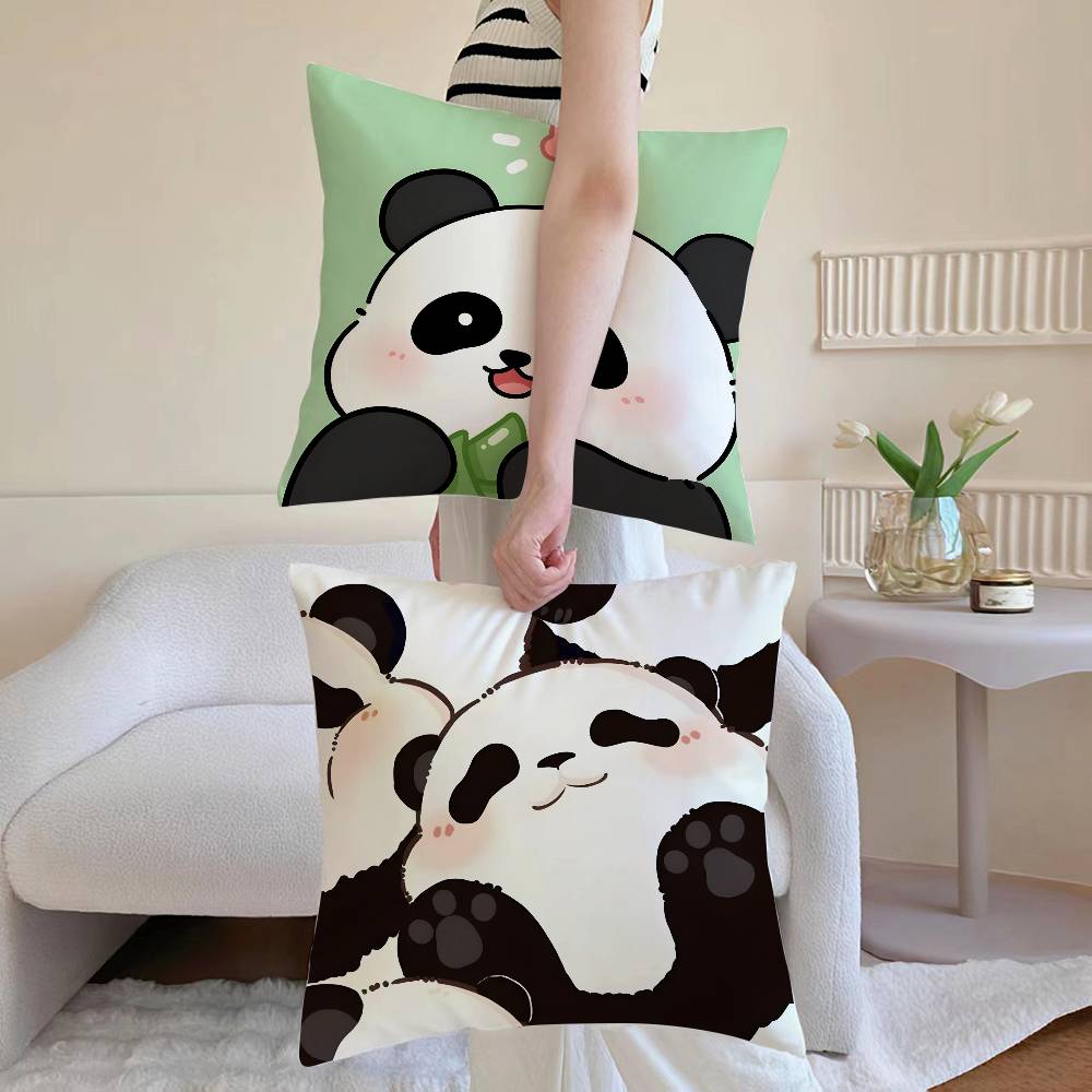 Lovely Panda Pillow Case Anti-dustmite Pillowcase Invisible Zipper Silky Short Plush Sofa Cushion Cover