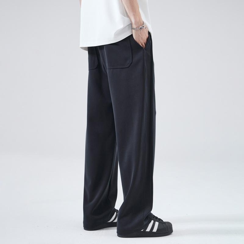 New American Ice Silk Casual Pants Trendy High Street Drape Straight Mopping Pants Loose Sweatpants Black