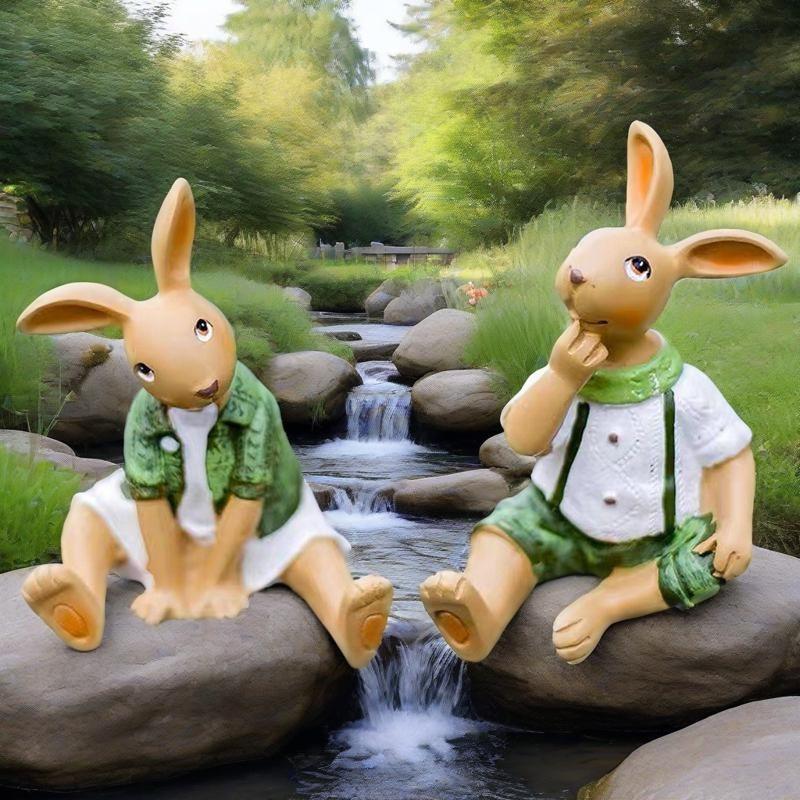 Balcony Garden Creates Decorative Arrangements with Cartoon Animals, Creative Rabbits, Courtyard Tabletop Resin, Cute Healing Ornaments