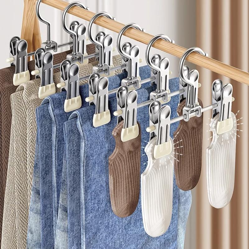 Portable Stainless Steel Multifunctional Clothespins with Hook Traceless Clip Children's Pants Hanger for Storing Jeans Skirts