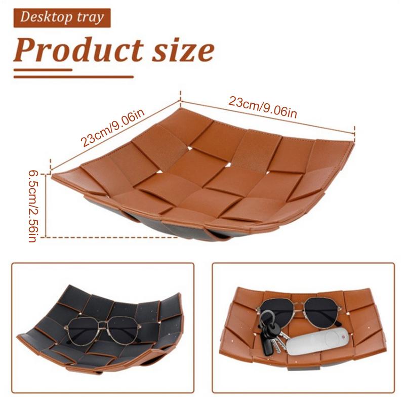 Tray For Keys Artificial Leather Tray For Keys And Wallet Weaving Vanity Basket Desk Organizer Aesthetic For Dressing Table