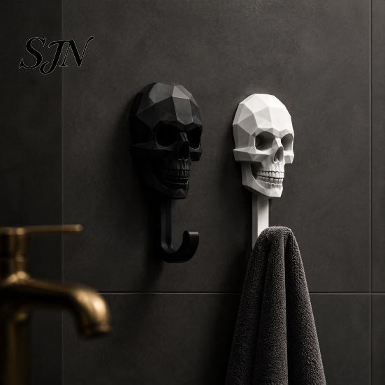 Halloween-Thema Wanddekoration Totenkopf Haken, 3D-gedruckter Gotischer Dekorativer Klebe-Schlüsselhakenhalter, Montierter Aufbewahrungs-Organizer für Zuhause Schlafzimmer Badezimmer