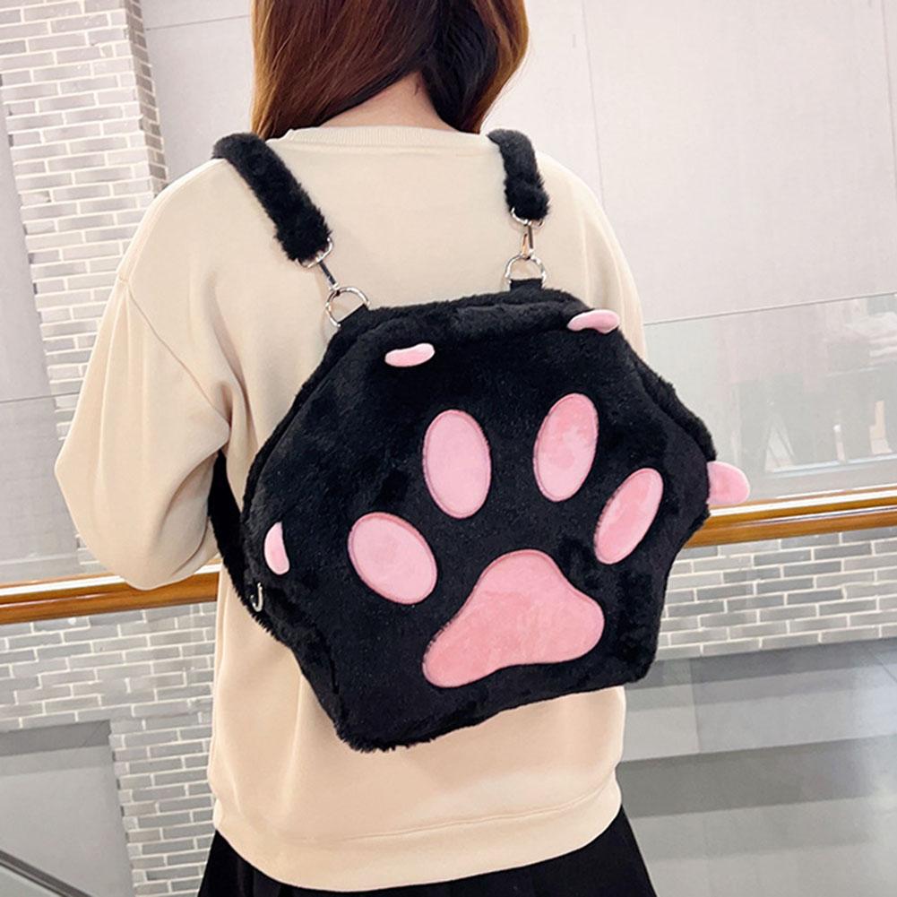 Roztomilý plyšový batoh Cat Paw s nastavitelnými popruhy Měkká chlupatá kabelka se zipem JK Girls Bag Kreslený batoh pro ženy Dívky