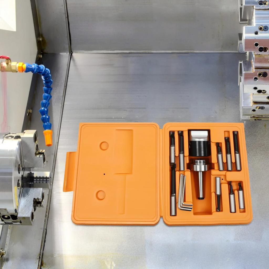 Drill Head Set MK2 M10 Diameter 50 mm Drill Head Set W|9 Pieces Boring Rods & Storage Box F1-12 50 mm for Milling Machine Drills