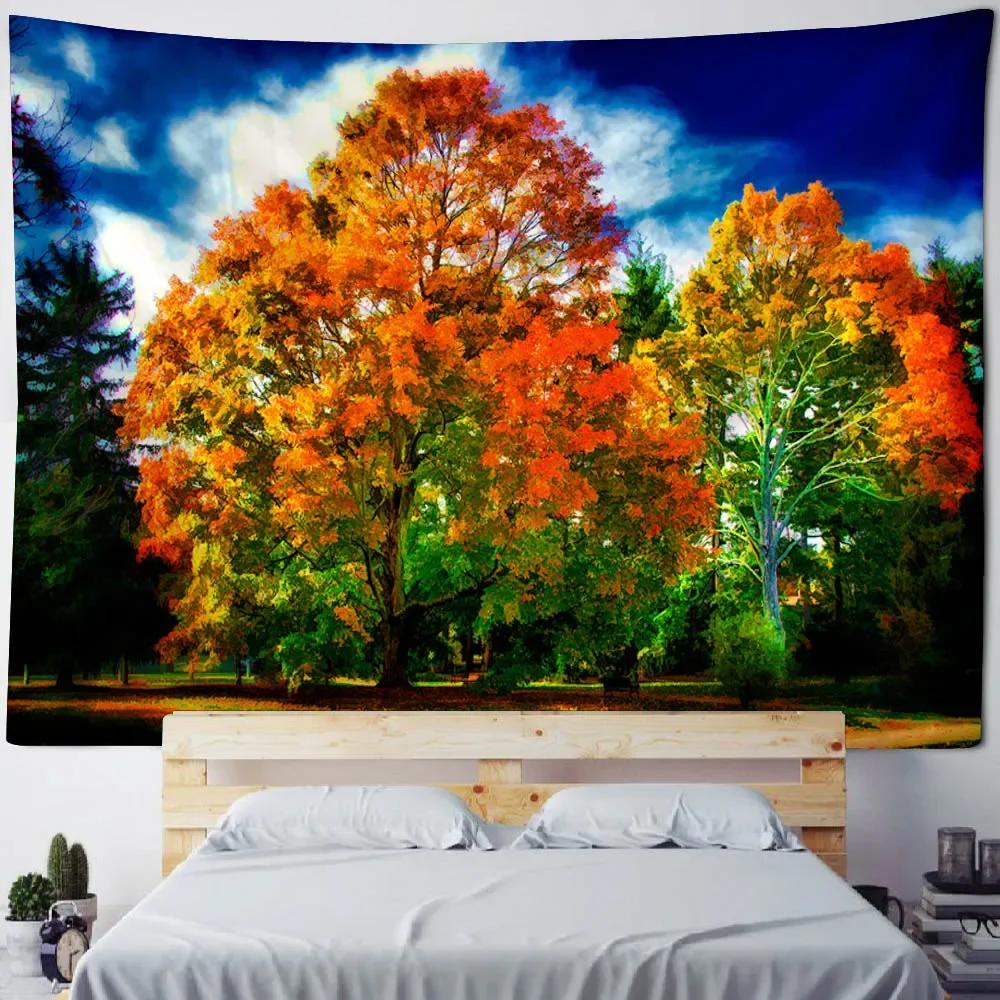 Sunshine Forest Wall Mounted Tapestry Polyester Fabric Bedroom Living Room Sofa Carpet Bohemian Style Art Decoration