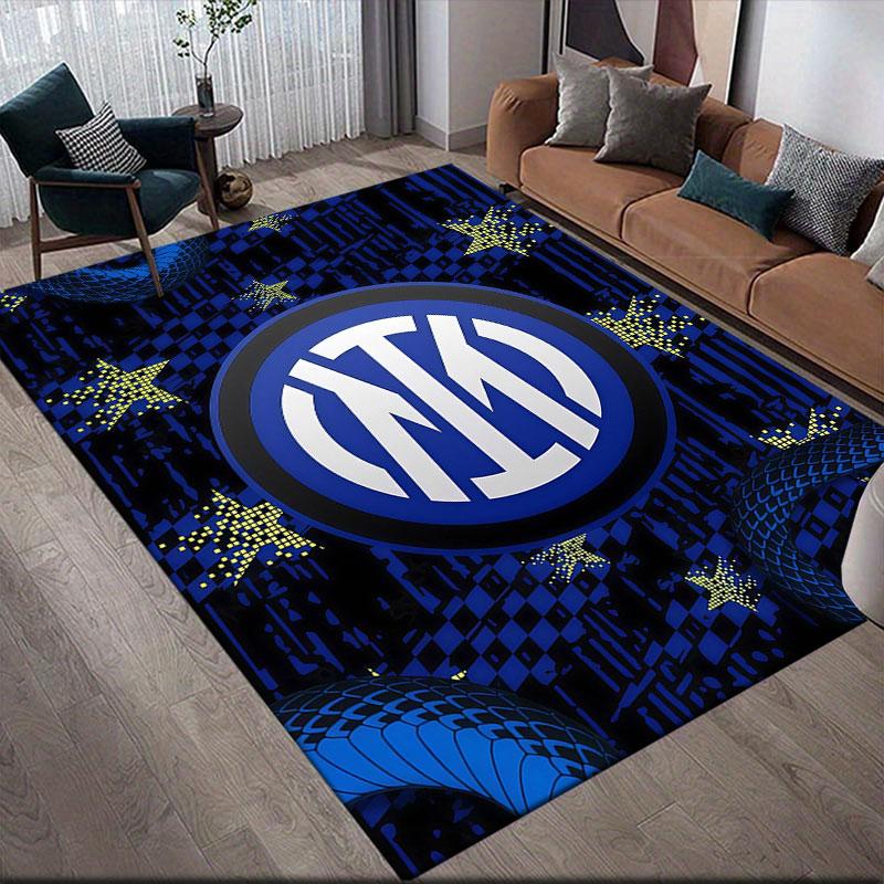 Inter Milan Printed Carpet, Home Sofa Decoration for Living Room & Bedroom, Non‑Slip Play Flannel Floor Mat for Game Room