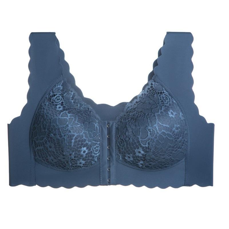 Plus Size Women's Thin Front Buckle Lace Non Rewire Gathering Sexy Sleep Fixed Cup Bra