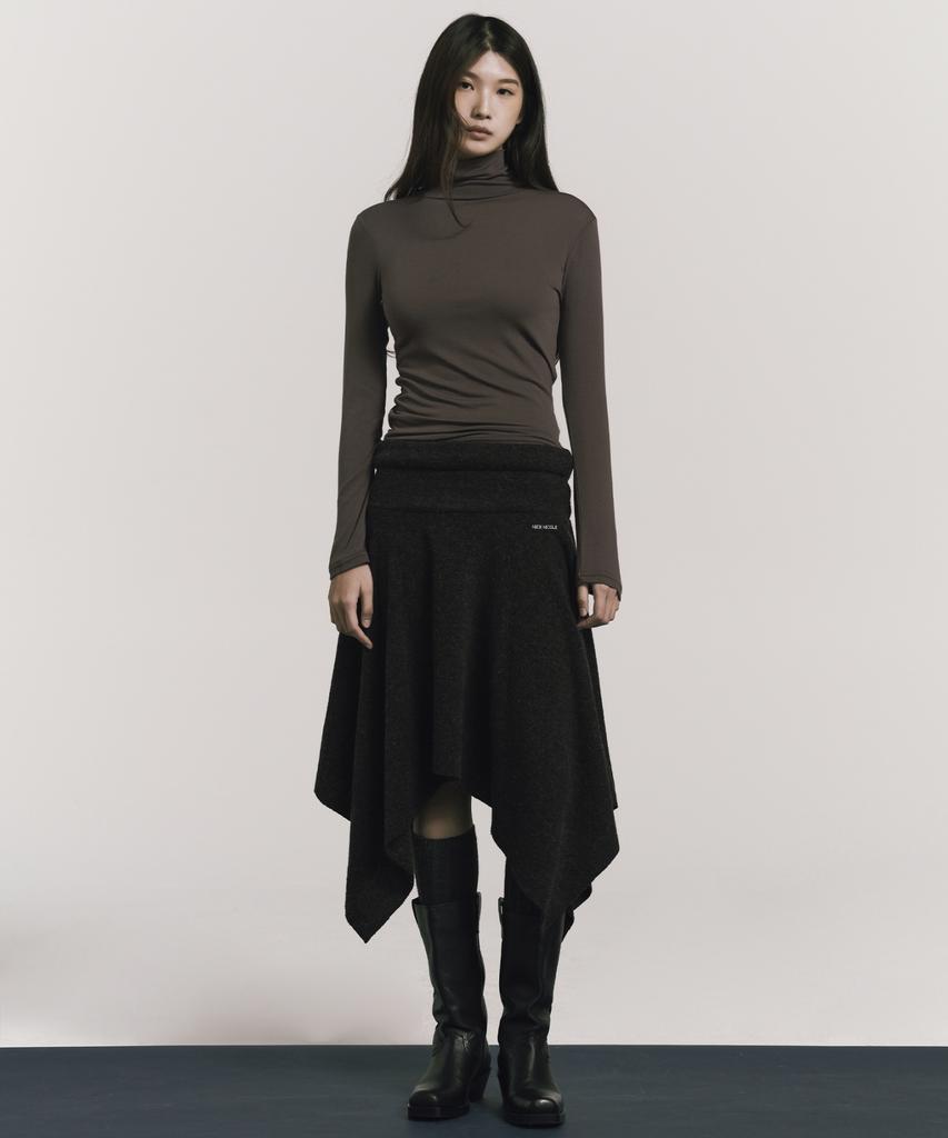 Nigaennikol Asymmetric Hem Wool Skirt_Charcoal