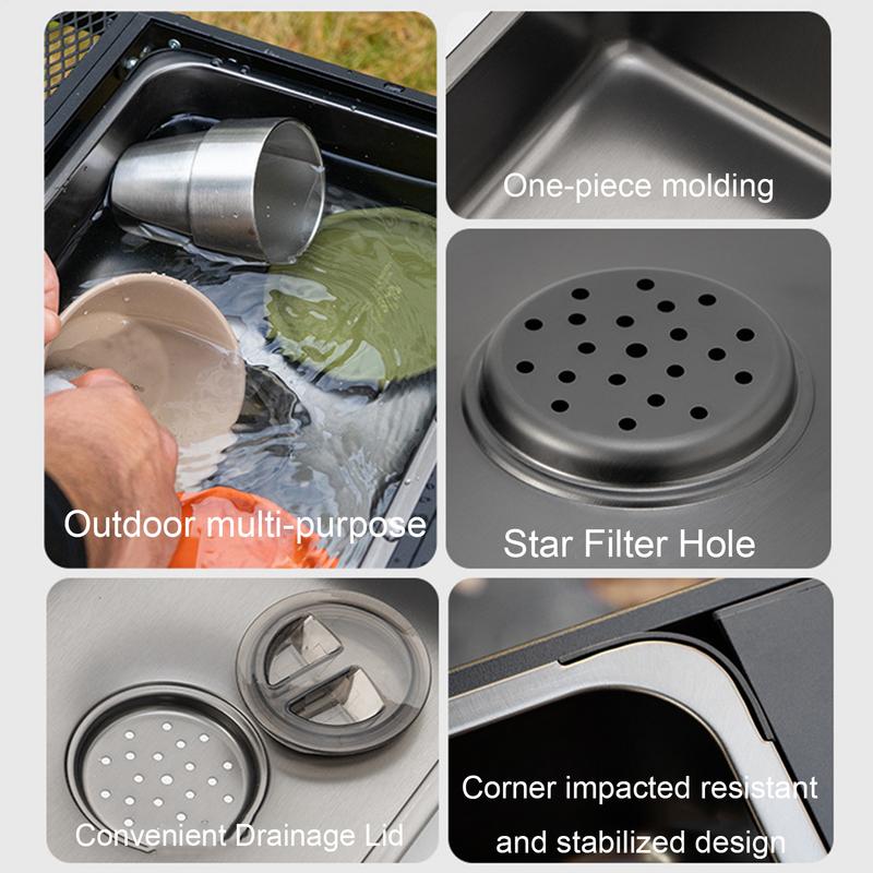 Camping Sink Stainless Steel Portable Sink for Camping Dishpan Washing Up Bowl Dish Tub With Drain Plug for Laundry Picnic