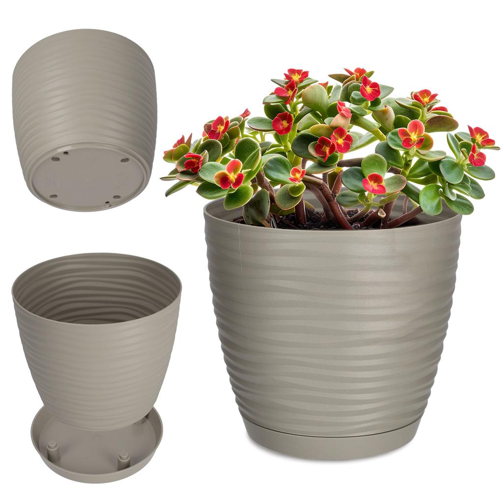 KADAX Doniczka Donica Na Kwiaty 13cm Osłonka Okrągła Kwietnik Plastikowa Antracyt