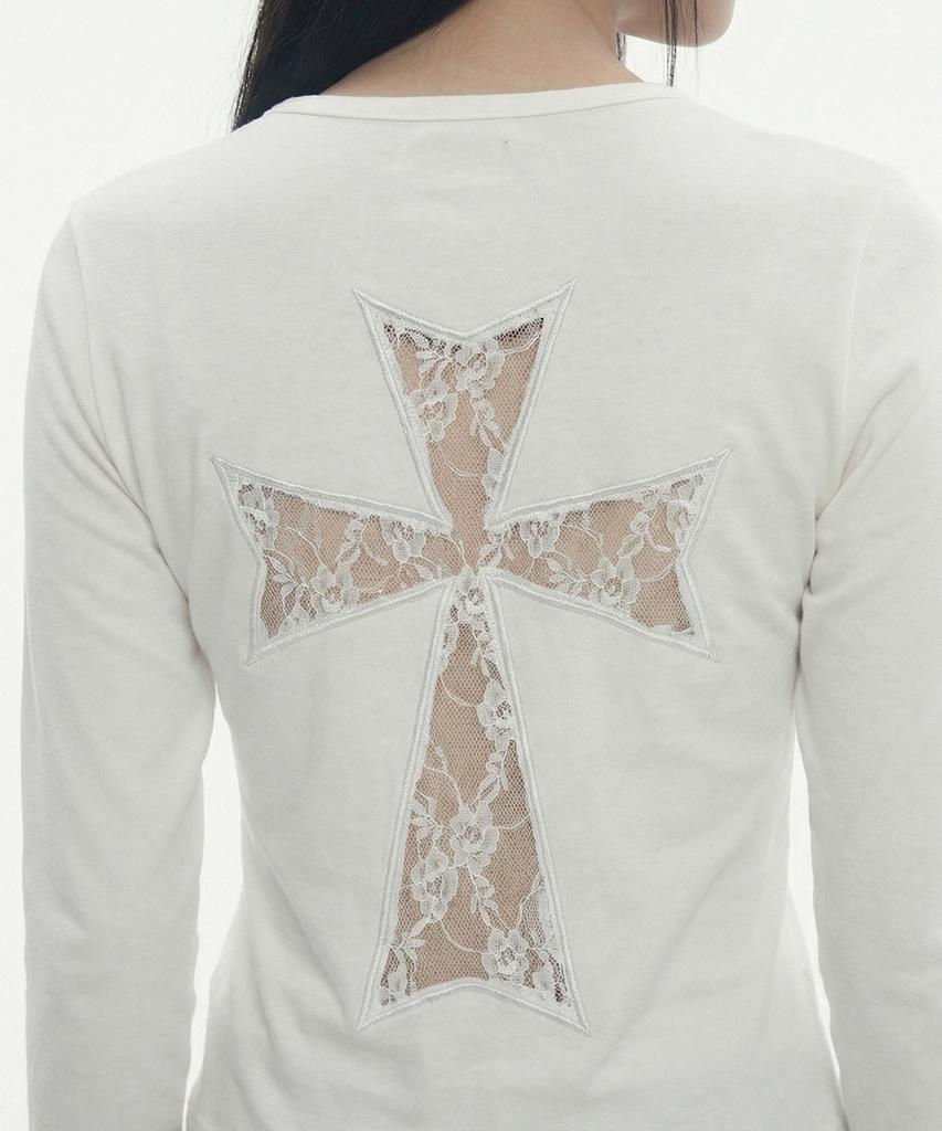 GRAVER [Unisex] Lace Back Cross U-Neck Long Sleeve_Black