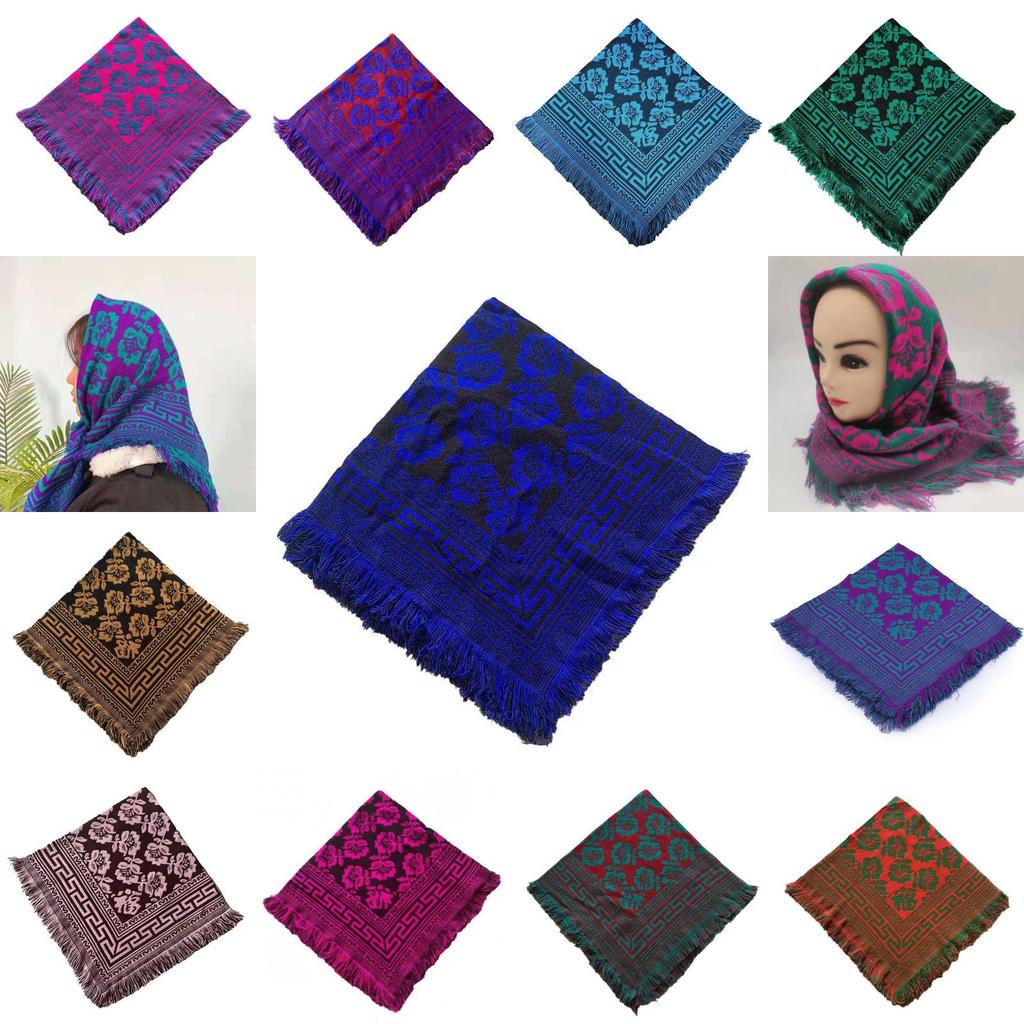 Ethnisch Stil Damen Quadratisches Tuch Mit Blumenmuster Warmes Winteraccessoire Für Damen Mittleren Alters