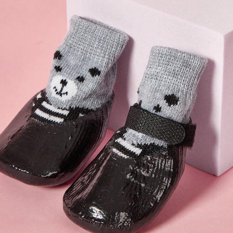 4pcs/Set Dog Cat Waterproof Shoes Socks, Pet Winter Boots, Rain Snow Dog Booties for Small Dog Anti-Slip, Anti-Dirt Puppy Shoes, Black