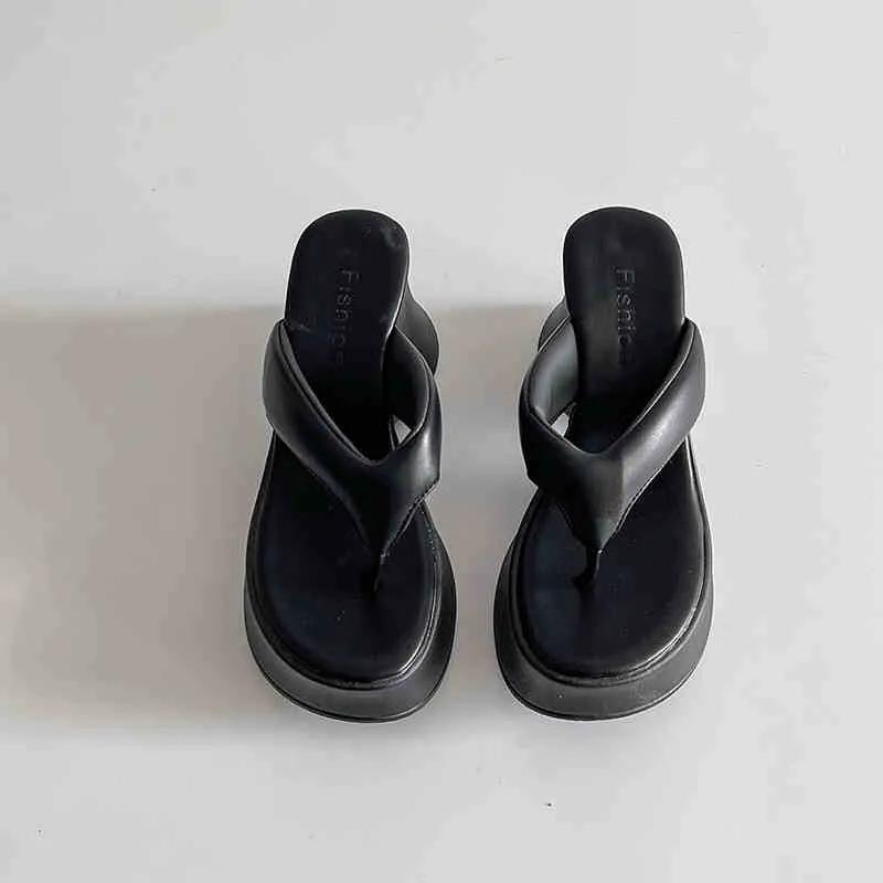 Sommer Zehensteg Damenmode Hausschuhe Plateau Keilabsatz Kleid Pantoletten Lässig Outdoor Flip Flop