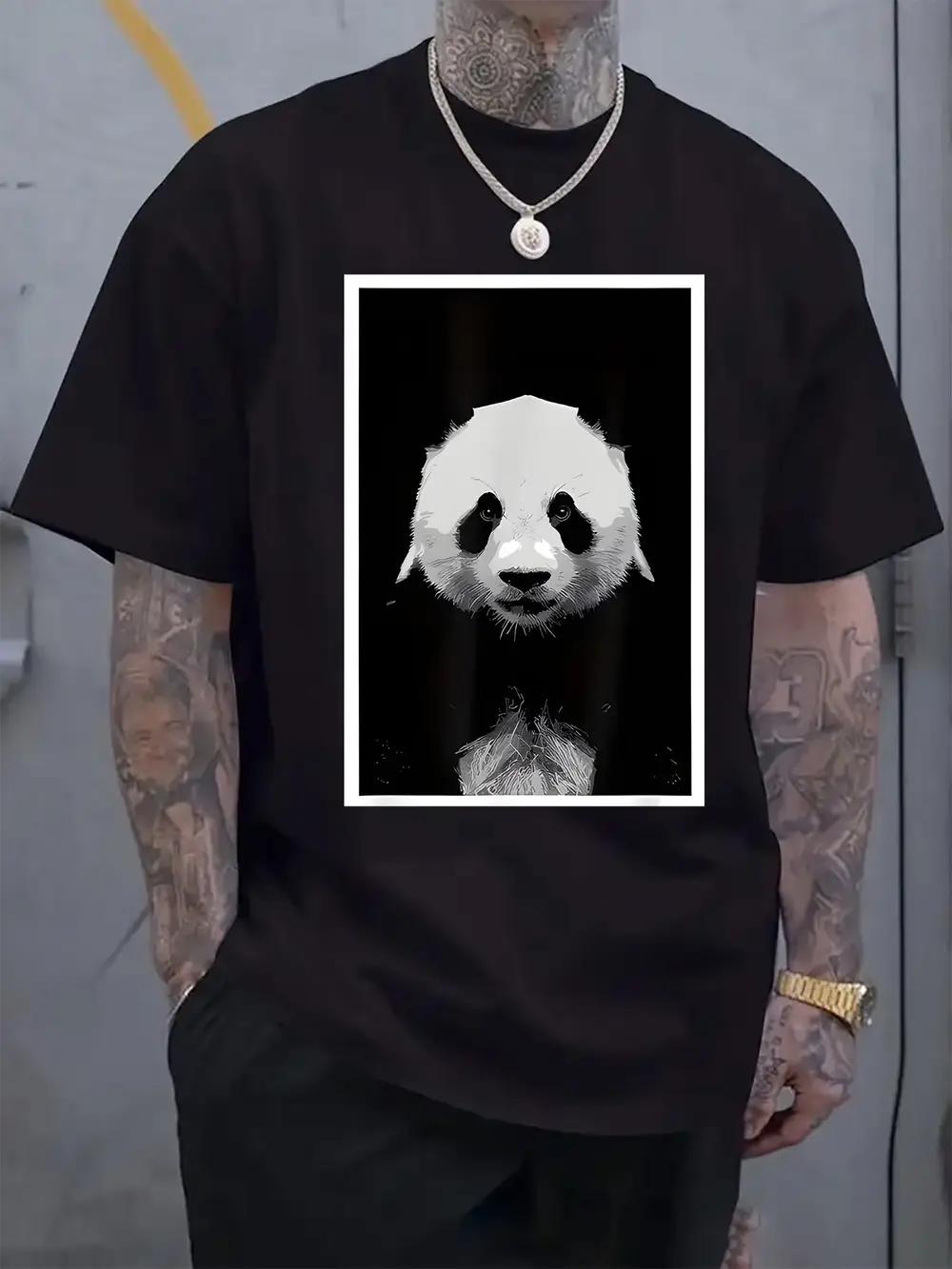 

Black & White Panda Graphic Print Short Sleeve T-shirt - Regular Fit Casual Round Neck Summer Tee S