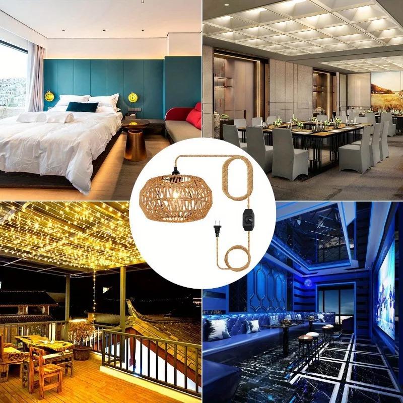 Boho Style Retractable Rattan Ceiling Pendant Light With Dimmable Switch Bamboo Light Fixture,Kitchen Island Lamp