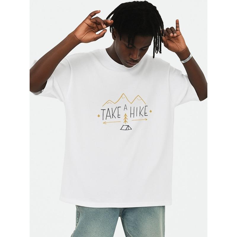 

Мужская плотная футболка европейского размера - Белая повседневная уличная футболка с графическим принтом гор и палатки, с круглым вырезом и коротким рукавом для пеших прогулок, кемпинга S белый