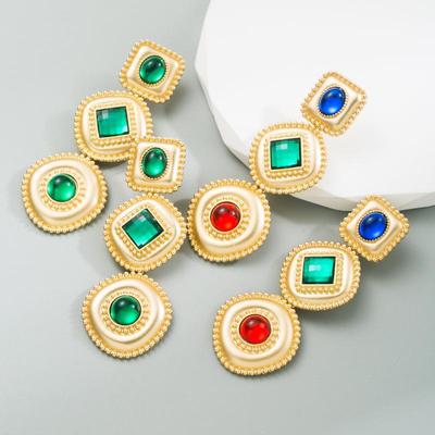 Women's Drop Earrings Creative Alloy Inlaid Color Crystal Geometric High Sense Temperament Earring