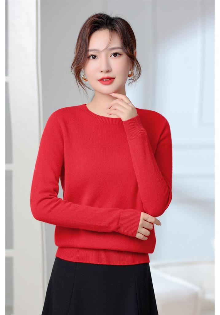 Women's 100% Pure Cashmere Round Neck Sweater - Autumn Winter Collection