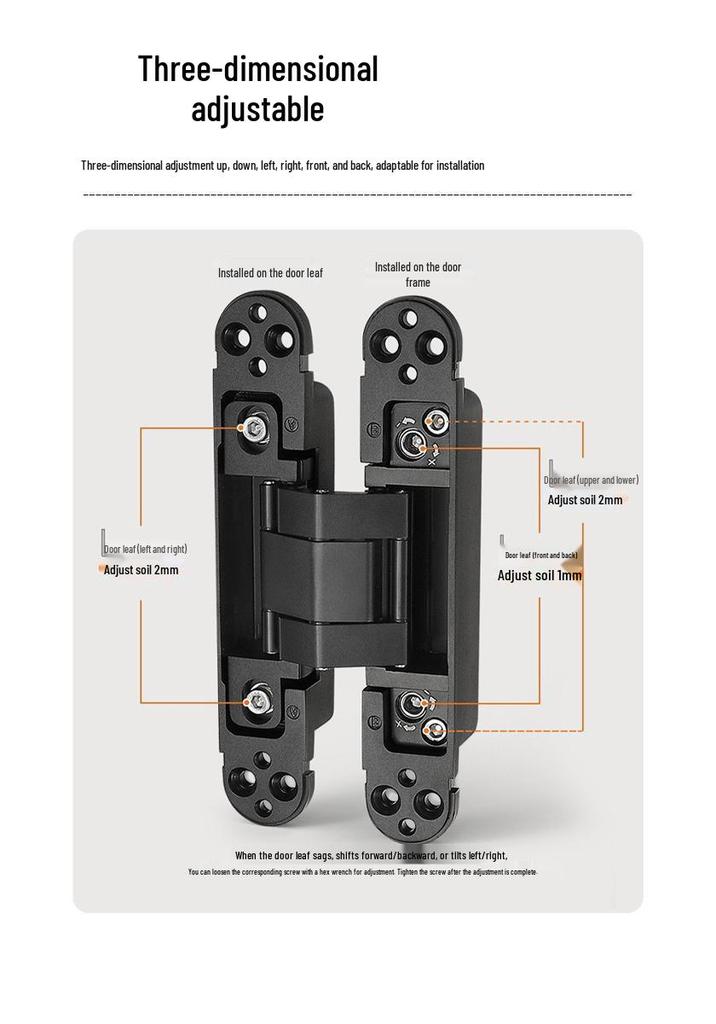 3D Adjustable Concealed Zinc Alloy Hinge for Wooden Doors