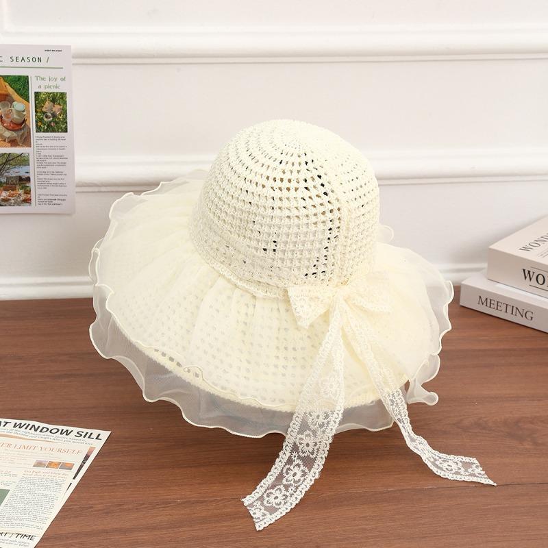 Summer Bow Sun Hat Female, Seaside Beach Vacation Sun Hat Outdoor Big Brim Sun Hat Sweet Straw Hat