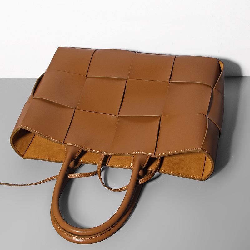 Genuine Leather Bag 2026 Autumn/Winter New Woven Tote Bag Cowhide European and American Foreign Trade Bags Checker Handbag Leather