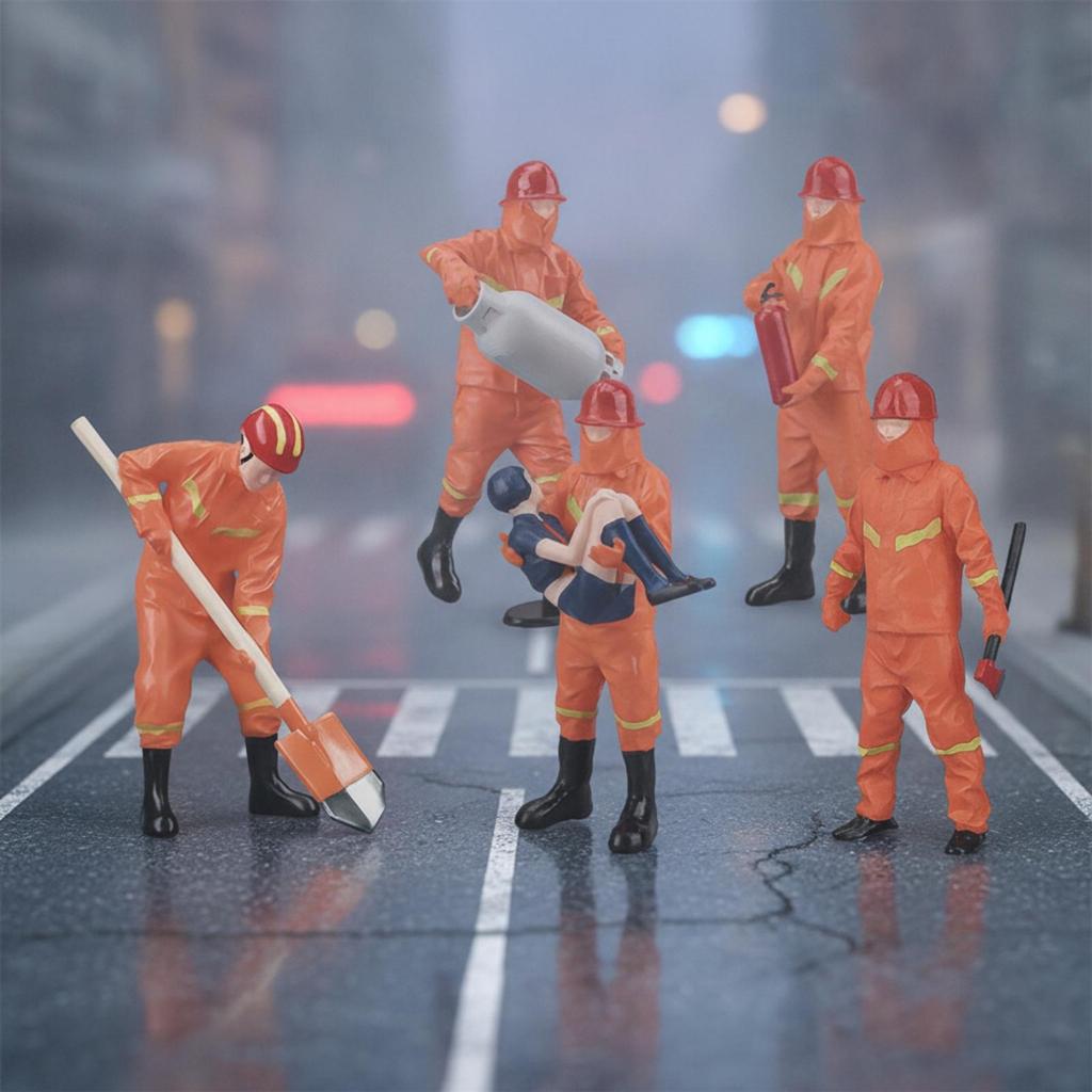 5 Pieces 1:32 Firefighter Set 6 Cm Tall Figure Molded Details Fireman Figurines