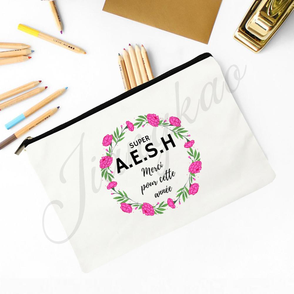 French Printed Makeup Bag Travel Neceser Travel Toiletry Organizer School Pencil Bags Graduate Gift for Maitresse Atsem Aesh Avs