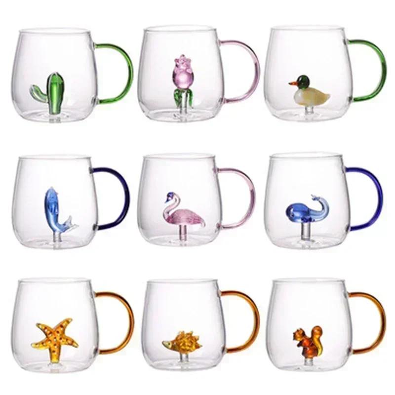 Cartoon Animal Shape Glass Home Cute High Borosilicate Glass Single Layer Cup Living Room with Guests Juice Cold Drink Cup Gift