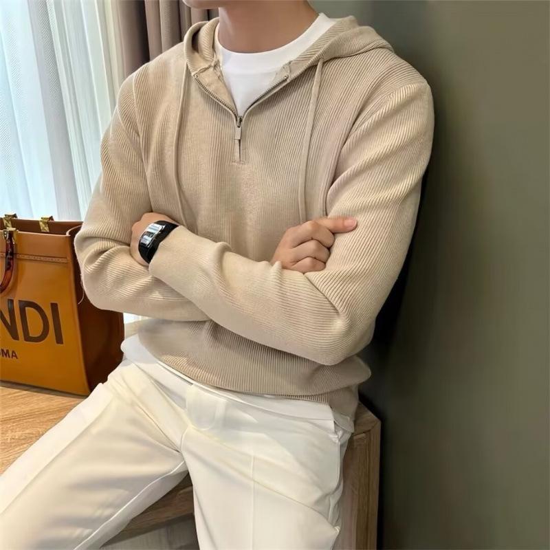 Men s Korean-Style High-End Knitted Pullover Hoodie - Autumn/Winter Sweater M абрикосовый