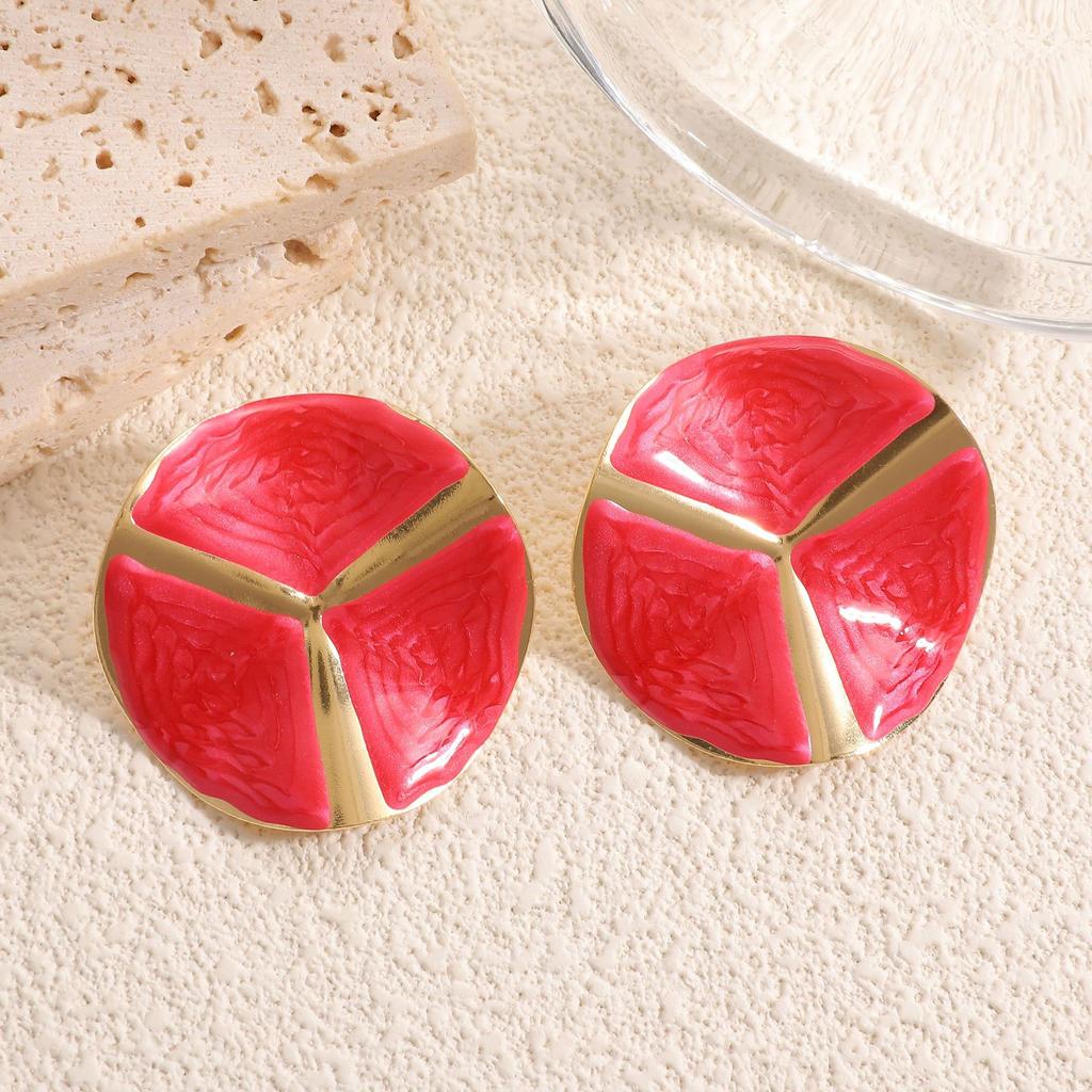 New dripping oil round stud earrings fashionable versatile niche light luxury high-end earrings temperament ear jewelry
