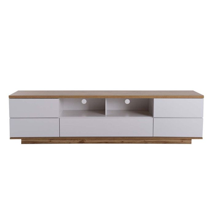 MODERNLUXE Wooden TV Unit 180cm - 5 Doors 8 Compartments - Contemporary Style - Natural & White
